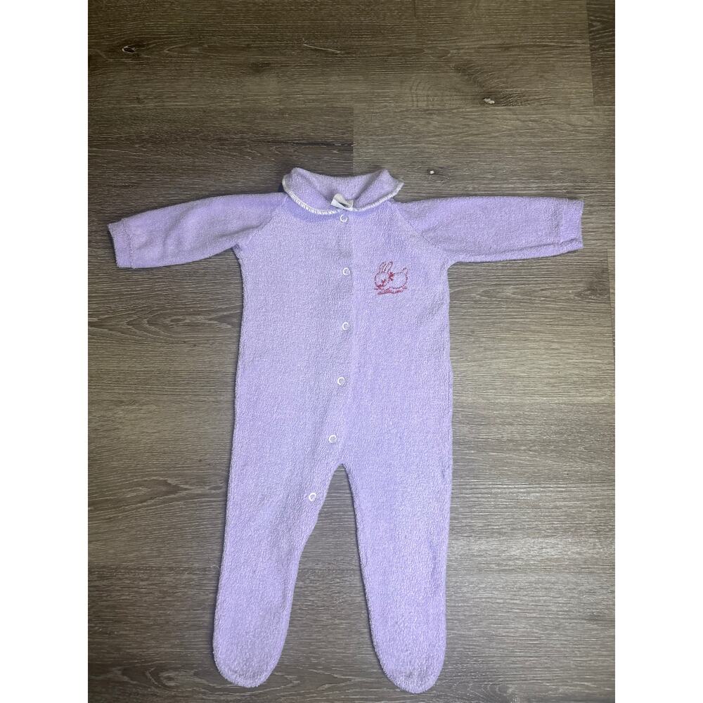 Vintage Trimfit Baby Terry Cloth Footed Sleeper Size M 11-18 Lbs Lavender Bunny